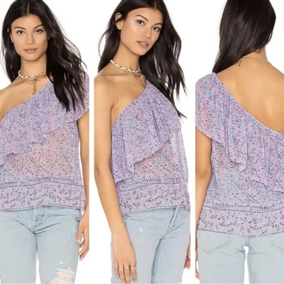 Saylor Purple Floral One Shoulder Top M - Picture 1 of 7